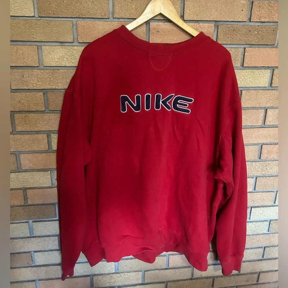Vintage Nike Center Logo Swoosh Red Stitch Spell Out Sweatshirt Retro XXL